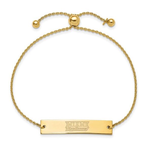 14K Yellow Gold Plated Sterling Silver Miami U. Bar Adj Bracelet, 9 In - Picture 2 of 3